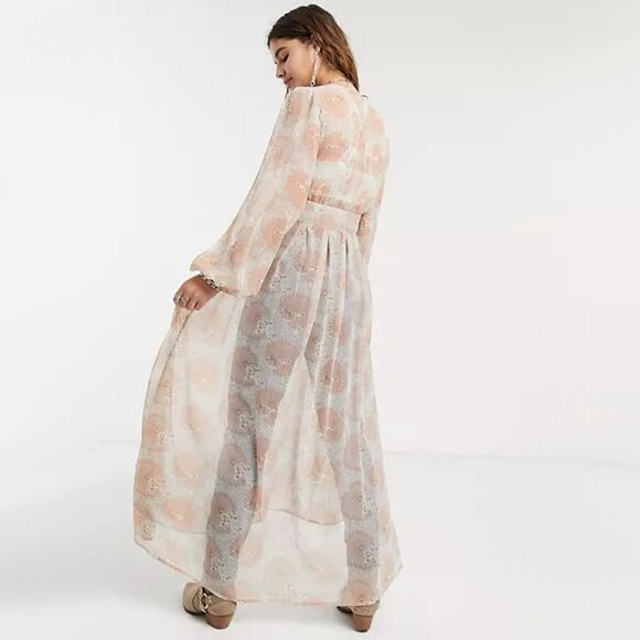 Free People long sleeve floral print semi-sheer longline duster - Picture 7 of 16